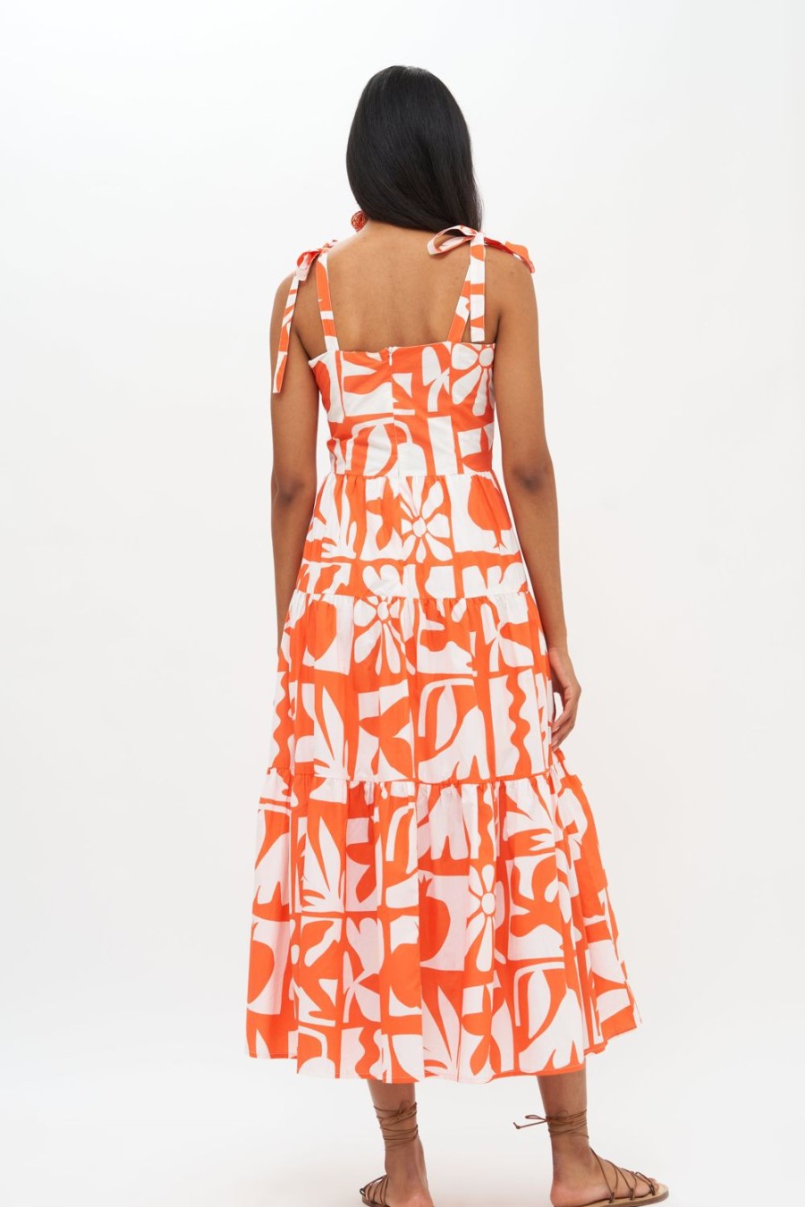 Clothing Oliphant | Tie Strap Button Midi- Twiggy Orange