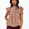 Clothing Oliphant | Pintuck Ruffle Top- Roman Wine