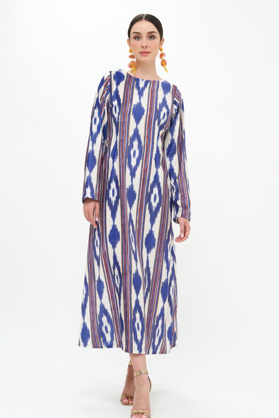 Clothing Oliphant | Long Sleeve Shift Dress Maxi- Palermo Indigo