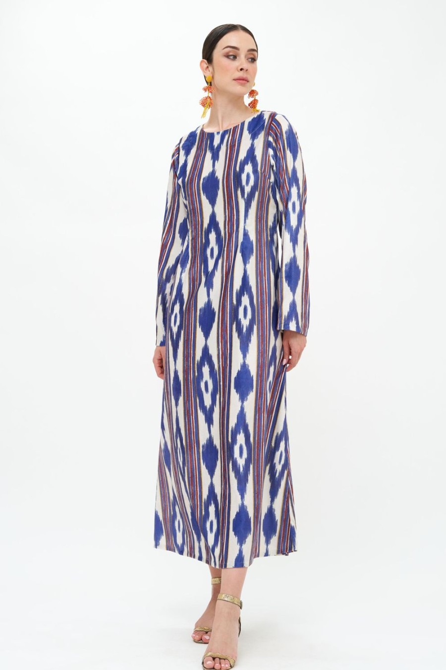 Clothing Oliphant | Long Sleeve Shift Dress Maxi- Palermo Indigo