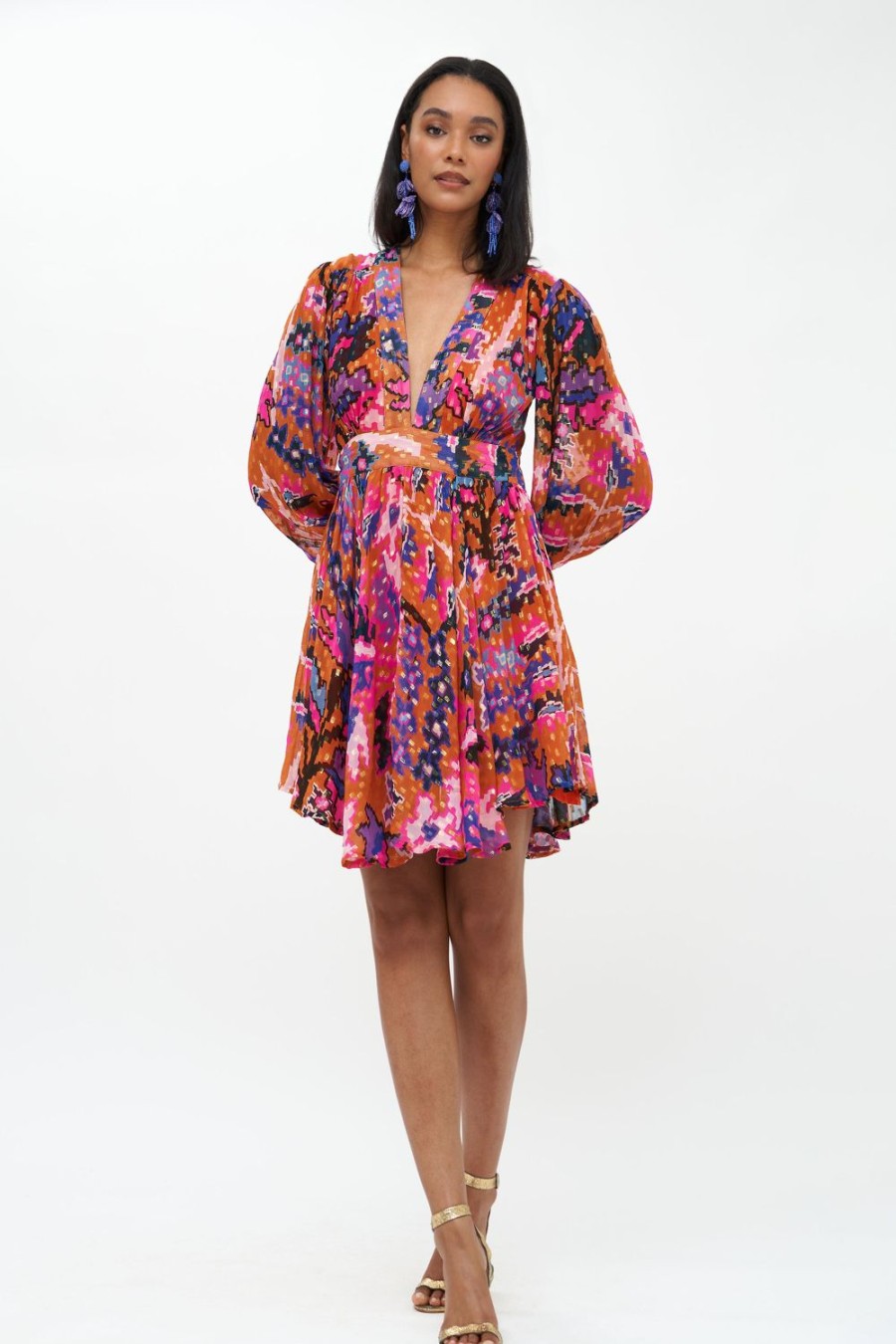 Clothing Oliphant | V-Neck Mini Dress- Bukhara Toffee