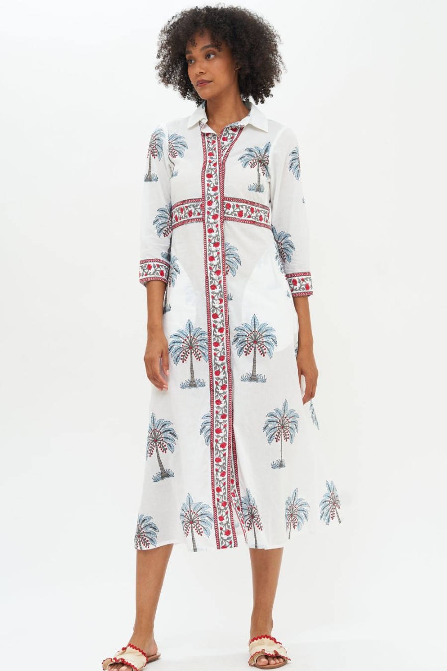 Clothing Oliphant | Shirt Dress Midi- Kiawah Red