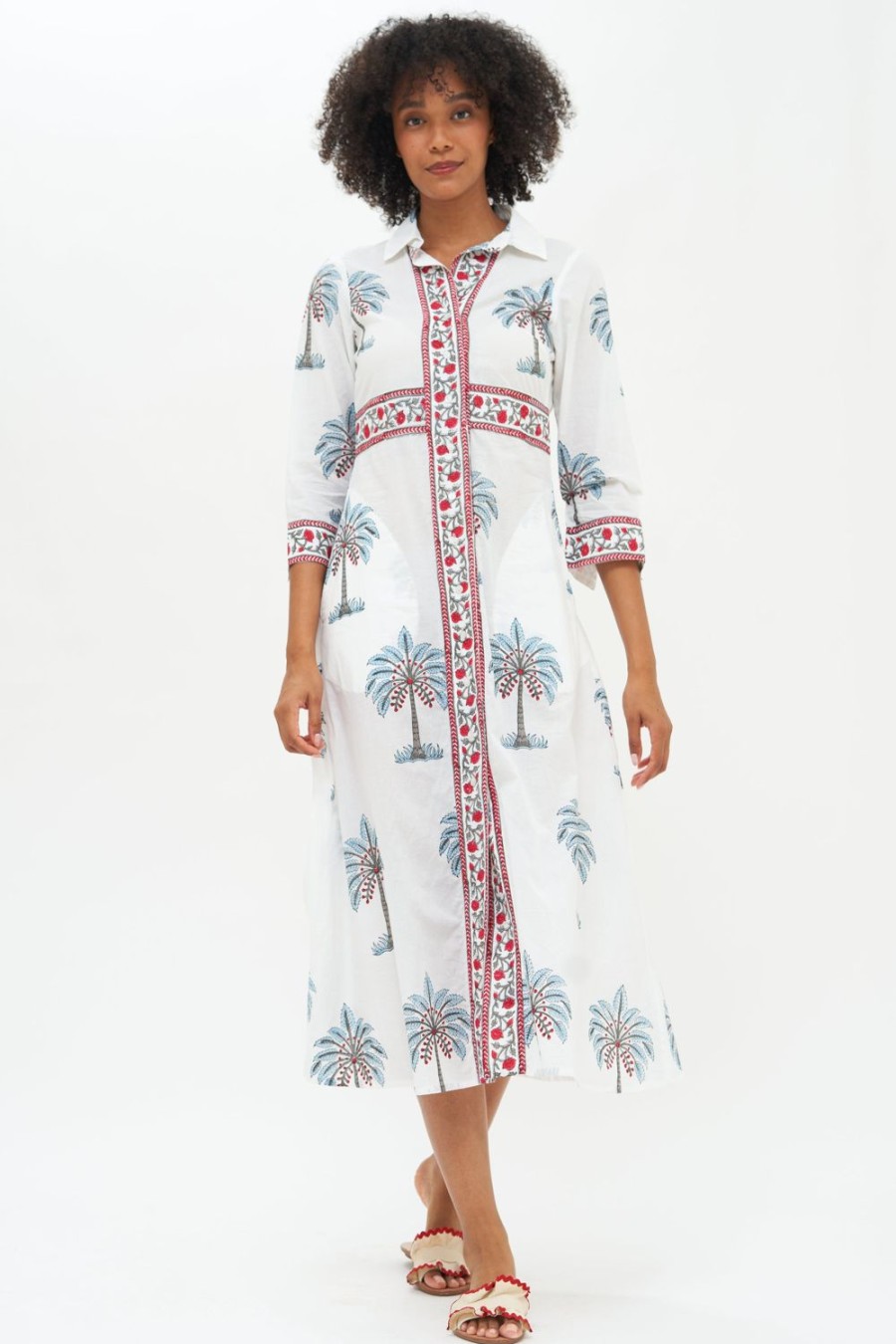 Clothing Oliphant | Shirt Dress Midi- Kiawah Red