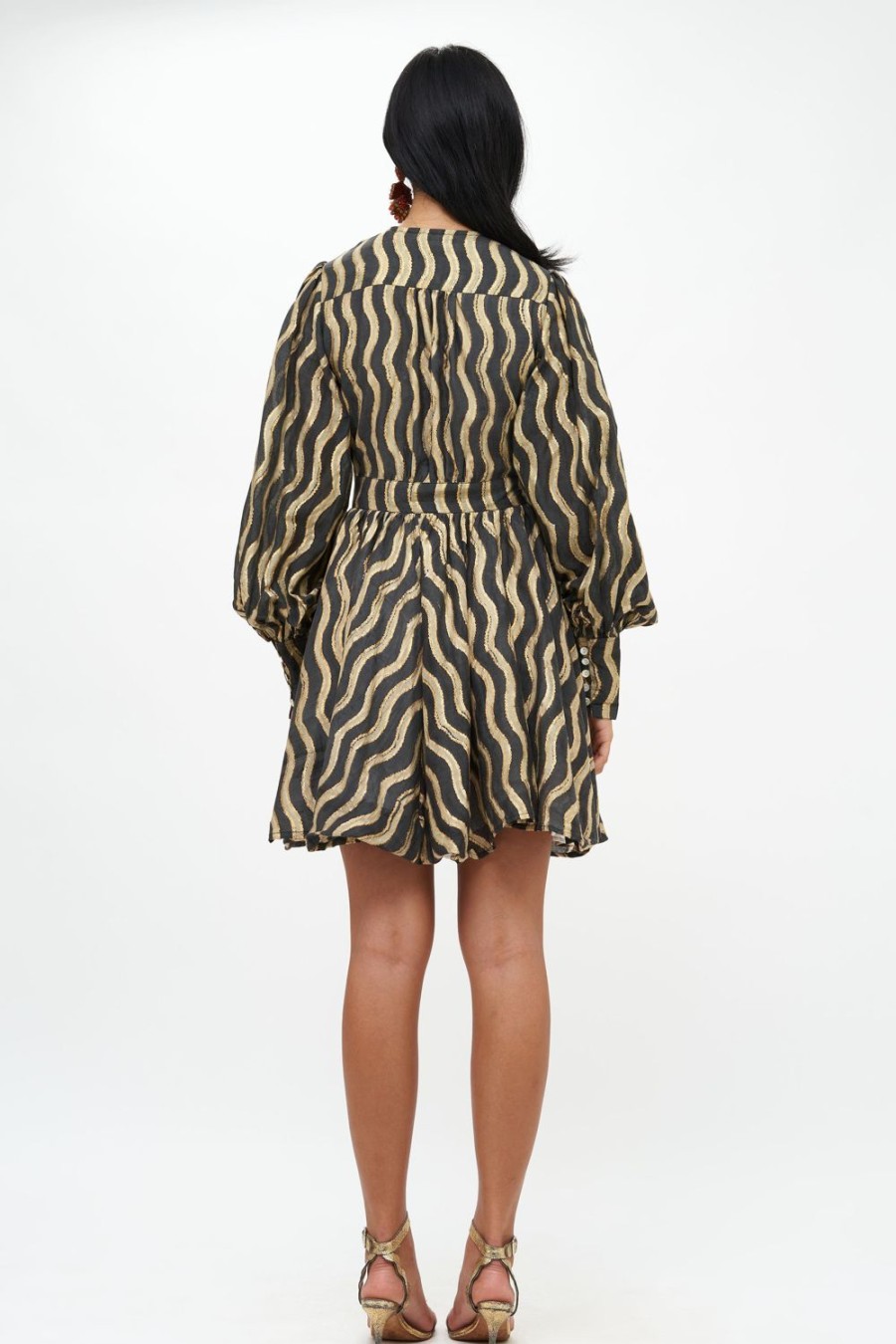 Clothing Oliphant | V-Neck Mini Dress- Ankara Black