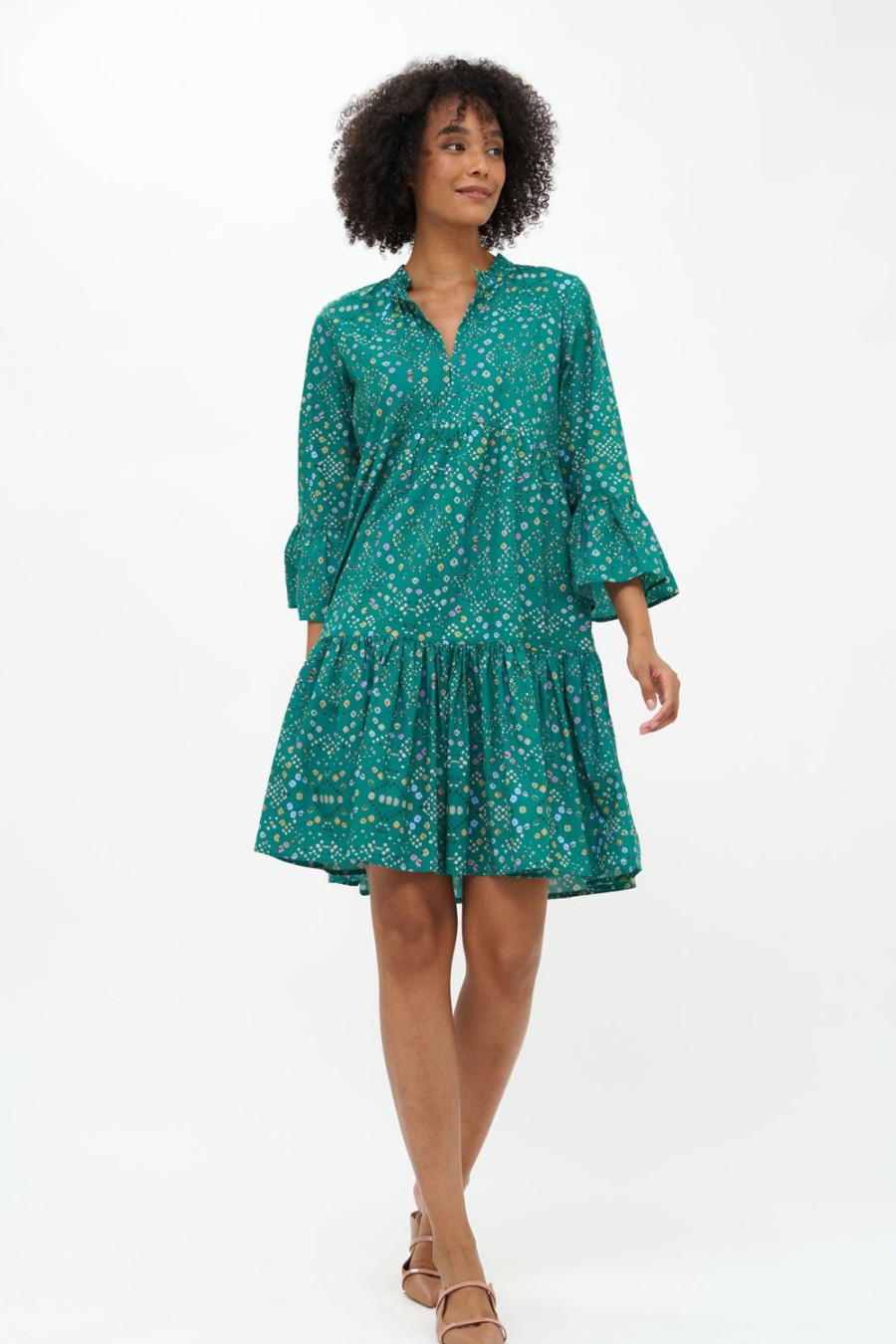 Clothing Oliphant | Bell Sleeve Tiered Mini- Shibori Green