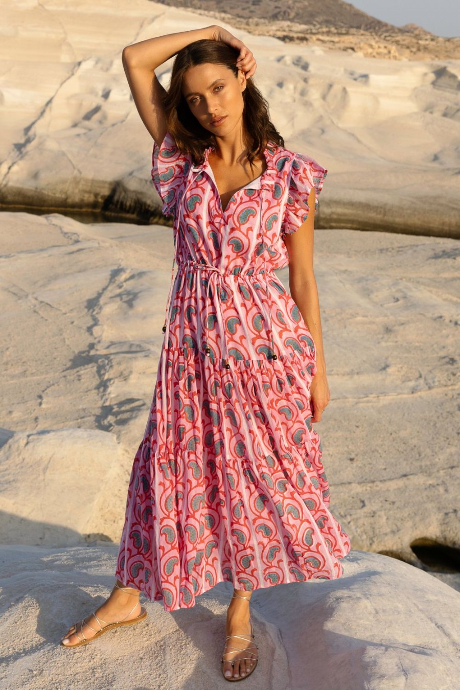 Clothing Oliphant | Cinched Flirty Midi- Goa Pink