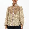 Clothing Oliphant | High Neck Button Blouse- Marchesa Olive