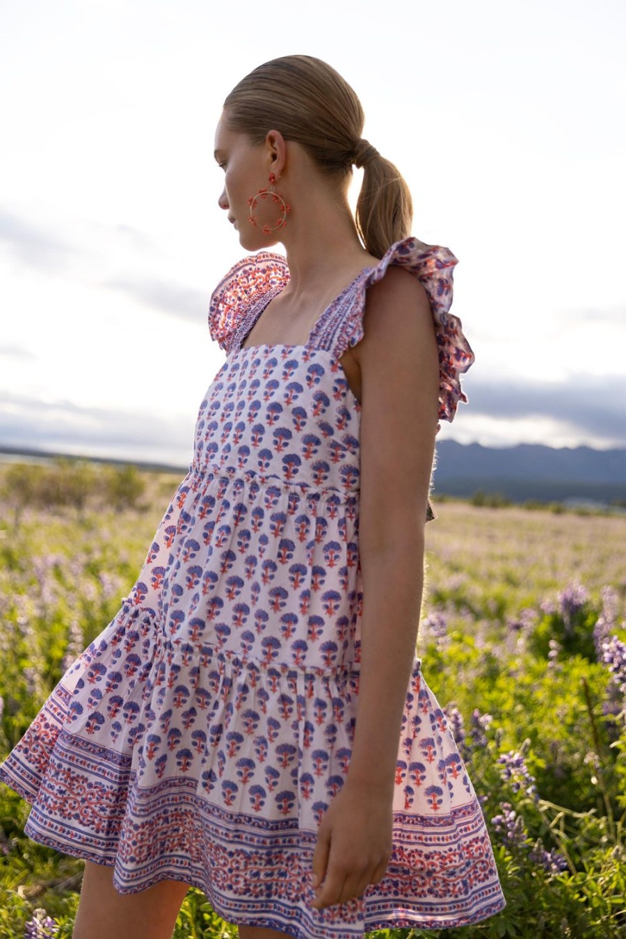 Clothing Oliphant | Smocked Square Neck Mini- Alsace Peri