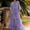 Clothing Oliphant | Button Neck 3/4 Sleeve Maxi- Amalfi Peri