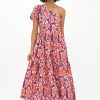 Clothing Oliphant | One Shoulder Maxi- Python Coral