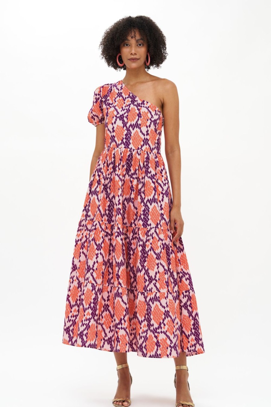 Clothing Oliphant | One Shoulder Maxi- Python Coral