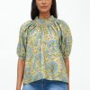 Clothing Oliphant | Smocked Neck Top- Ankara Blue