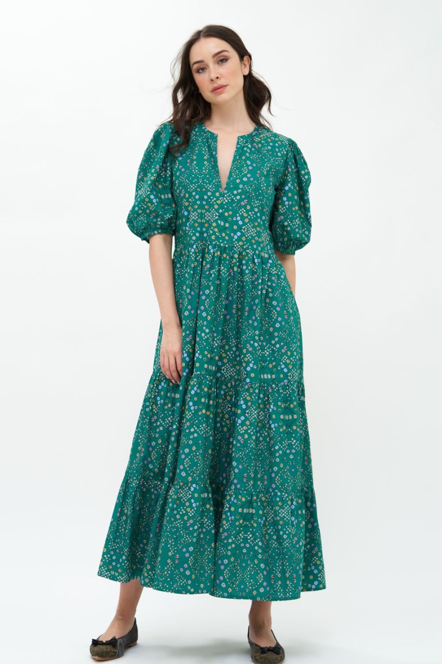 Clothing Oliphant | Puff Sleeve Maxi- Shibori Green