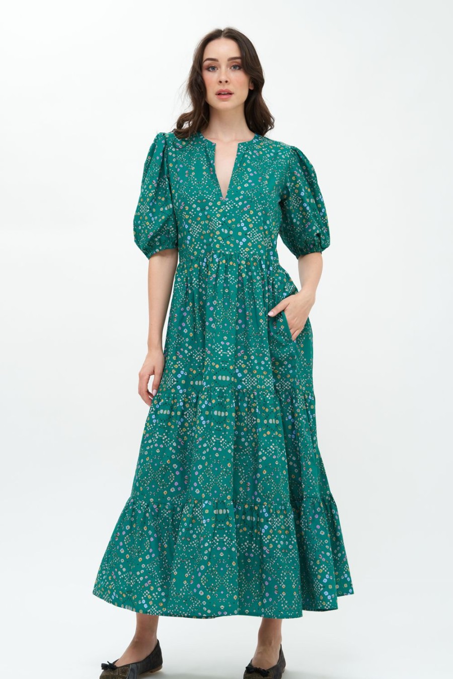 Clothing Oliphant | Puff Sleeve Maxi- Shibori Green