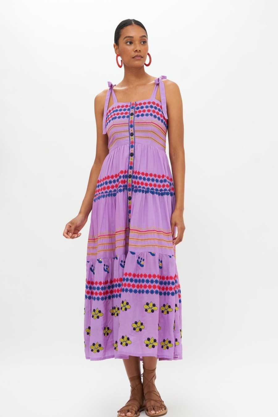 Clothing Oliphant | Tie Strap Embroidered Midi- Lucknow Lilac