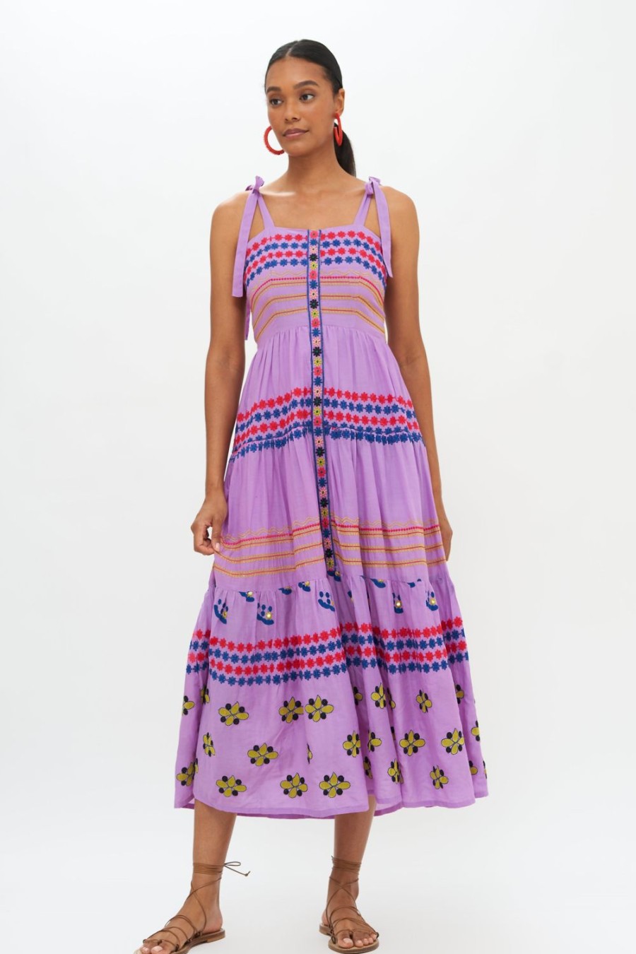 Clothing Oliphant | Tie Strap Embroidered Midi- Lucknow Lilac