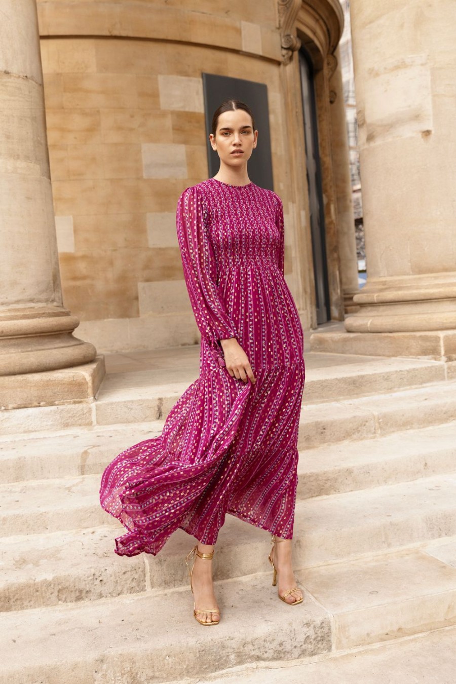 Clothing Oliphant | Smocked Top Maxi- Melrose Magenta