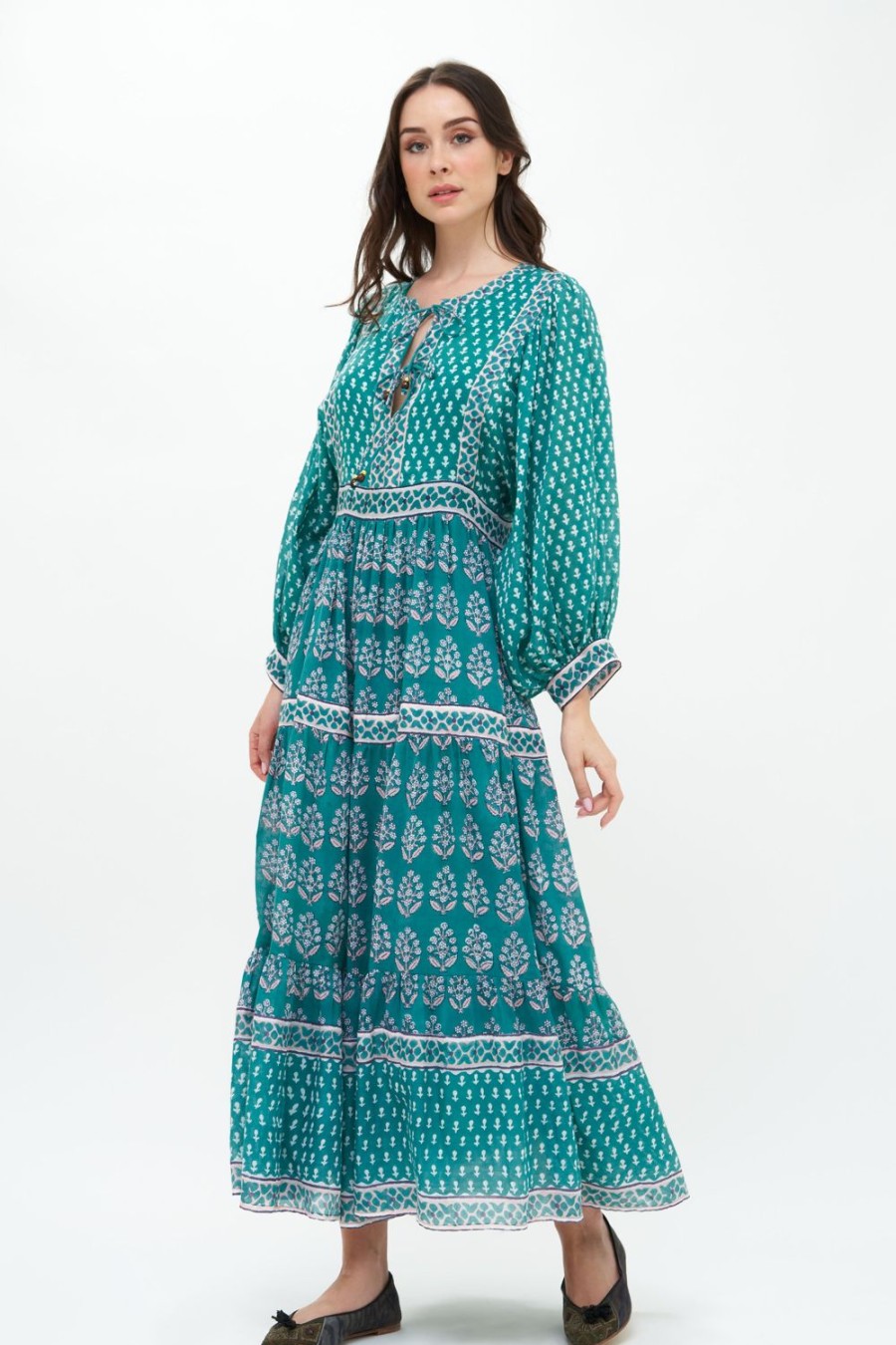 Clothing Oliphant | Tie Front Balloon Maxi- Bodrum Green