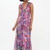 Clothing Oliphant | Ruffle V-Neck Maxi- Bukhara Lavender