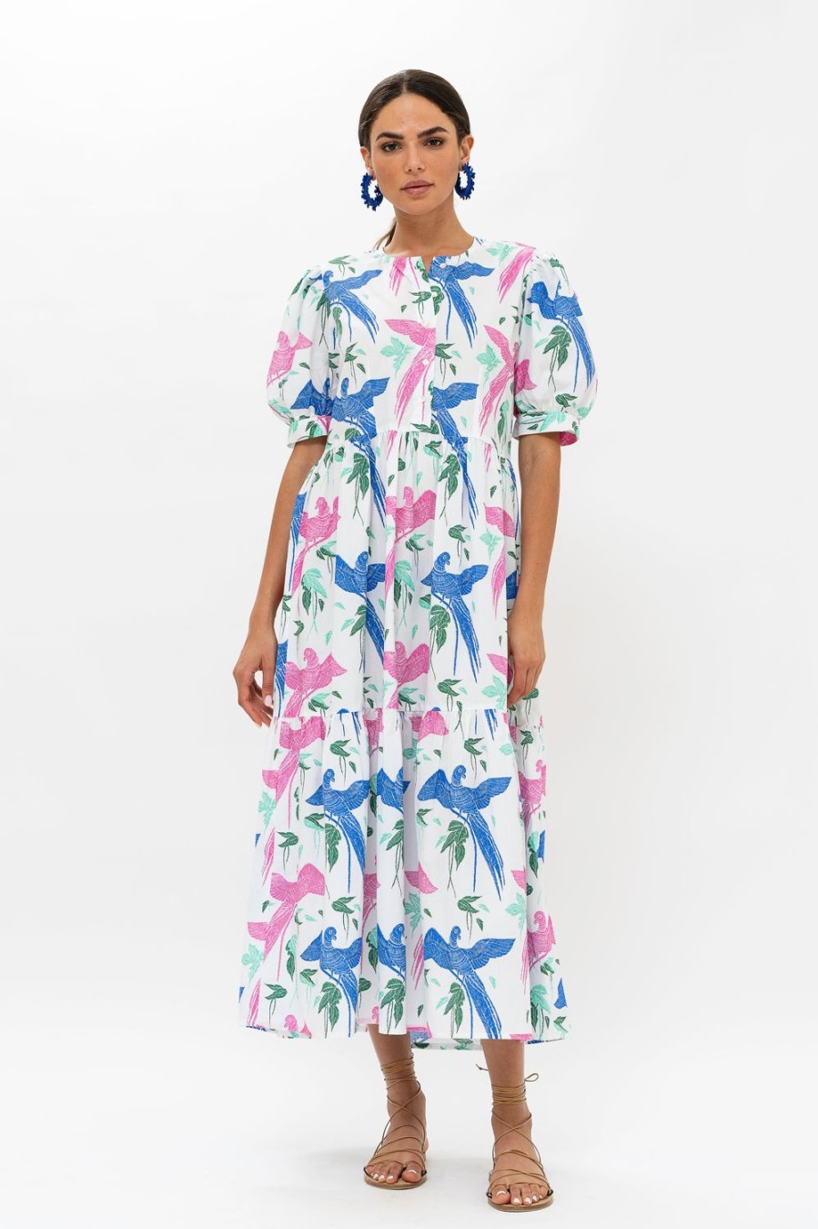 Clothing Oliphant | Button Cuff Sleeve Maxi- Macaw Blue