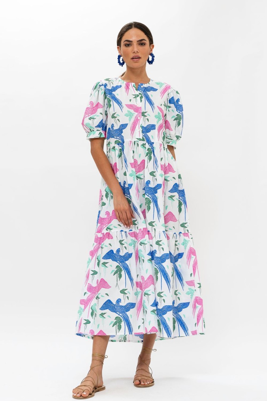 Clothing Oliphant | Button Cuff Sleeve Maxi- Macaw Blue