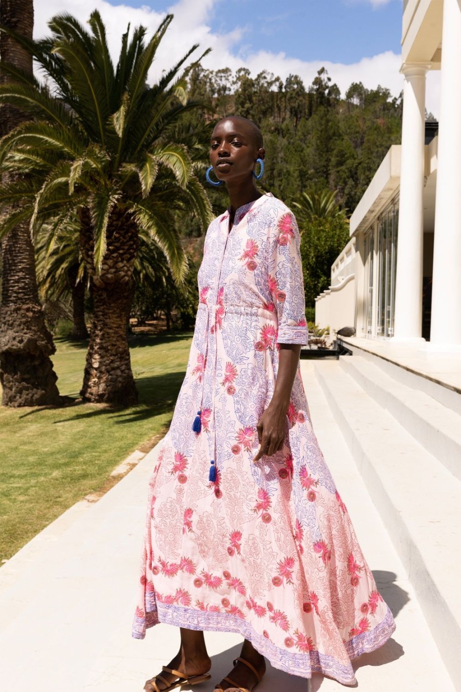 Clothing Oliphant | Cinched Shirt Dress Maxi- Dunmore Pink