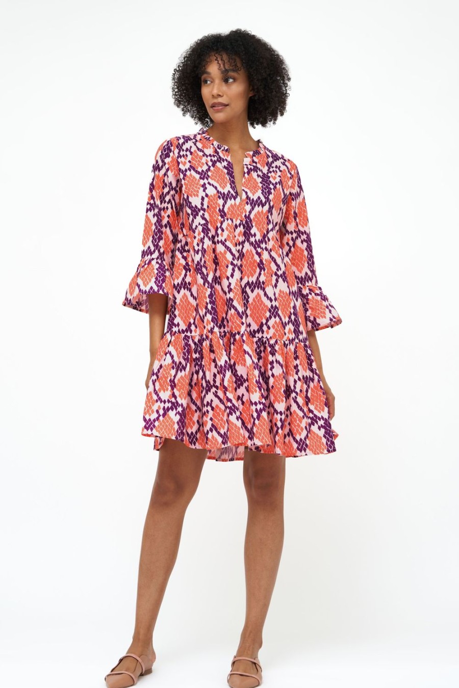 Clothing Oliphant | Bell Sleeve Tiered Mini- Python Coral