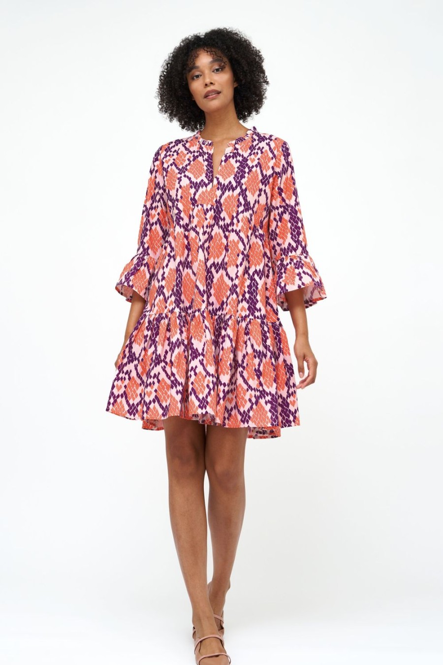 Clothing Oliphant | Bell Sleeve Tiered Mini- Python Coral