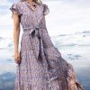 Clothing Oliphant | Ruffle Collar Button Maxi- Buta Periwinkle