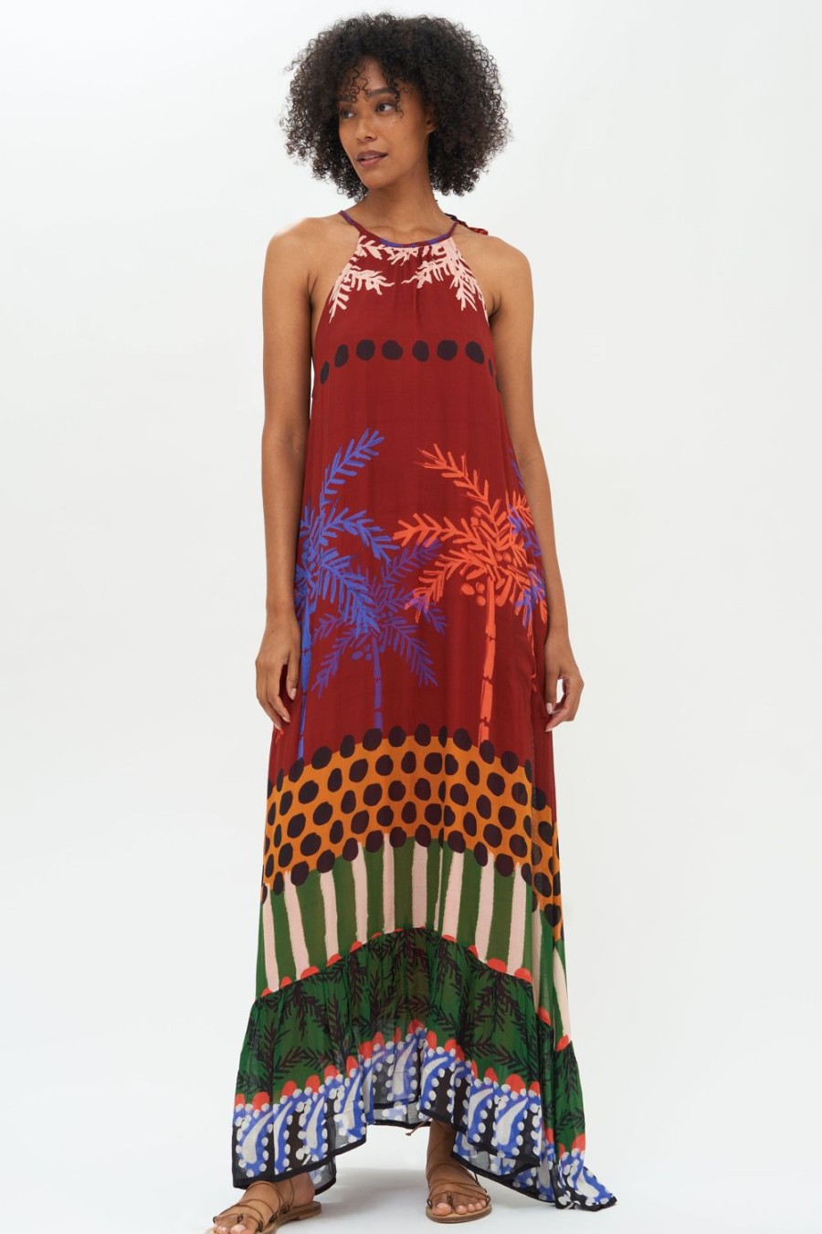 Clothing Oliphant | Tie Neck Maxi- Palma Brown