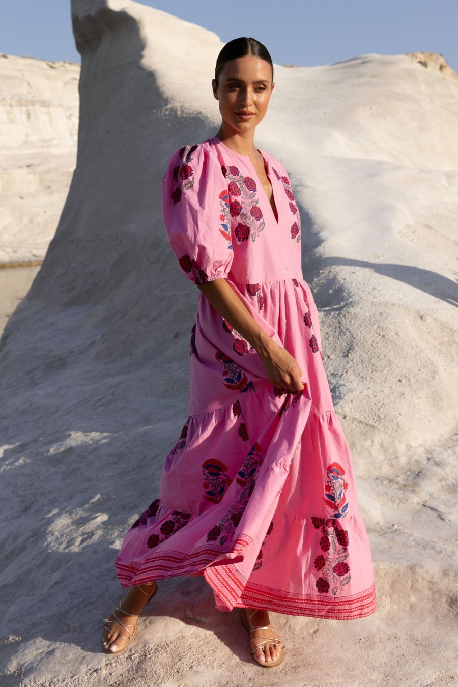 Clothing Oliphant | Puff Sleeve Maxi- Boca Pink