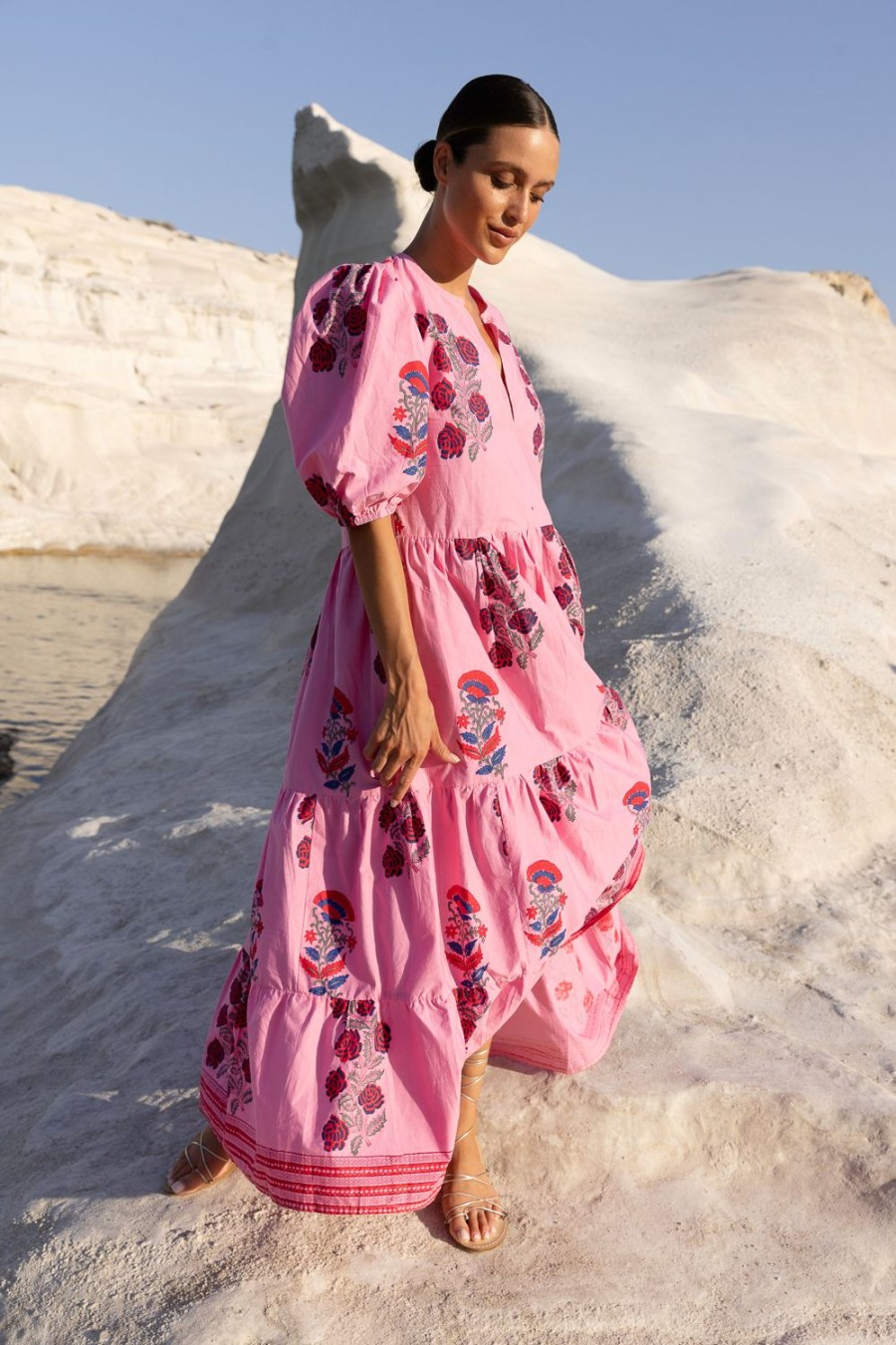 Clothing Oliphant | Puff Sleeve Maxi- Boca Pink