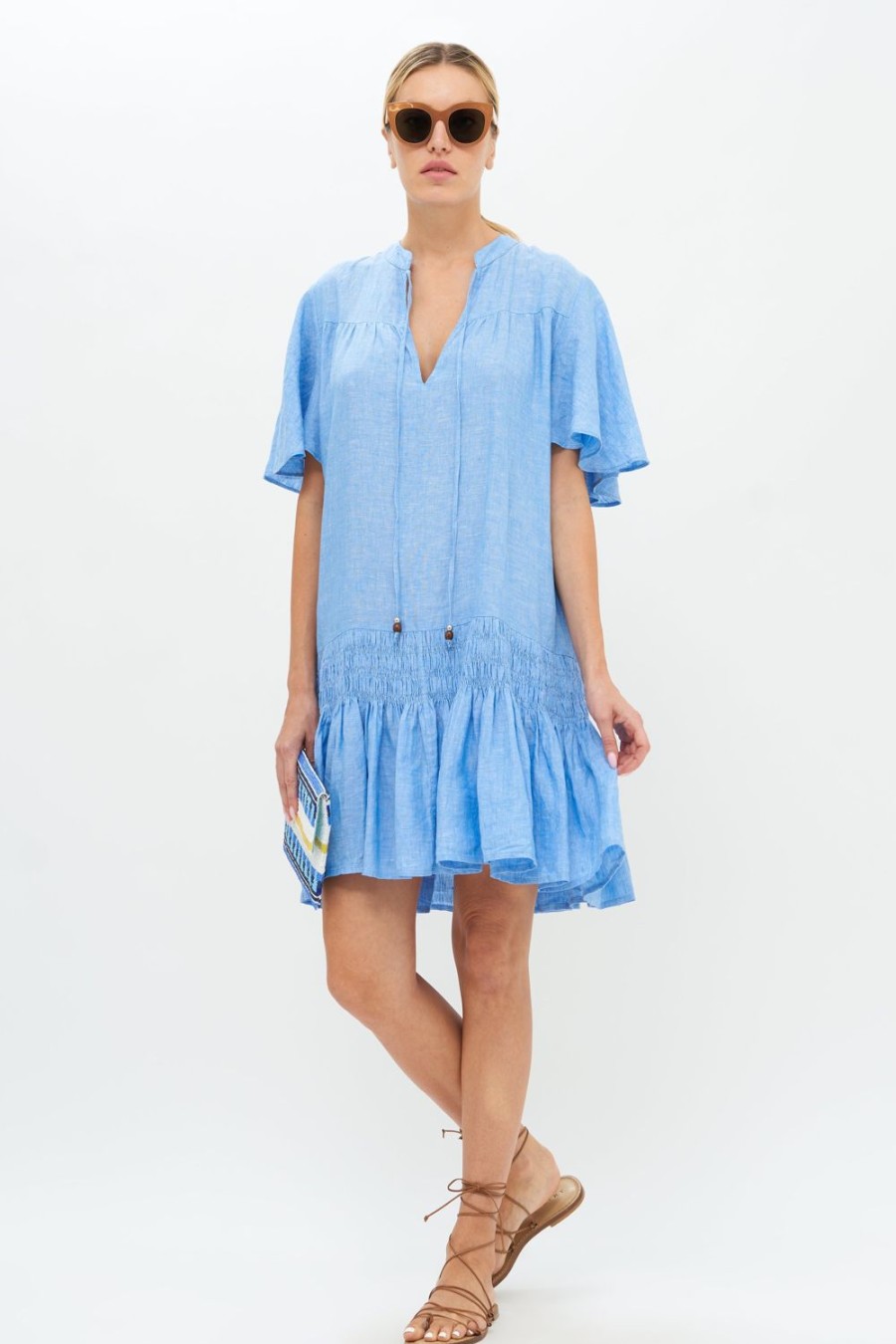 Clothing Oliphant | Smocked Drop Mini- Lima Blue