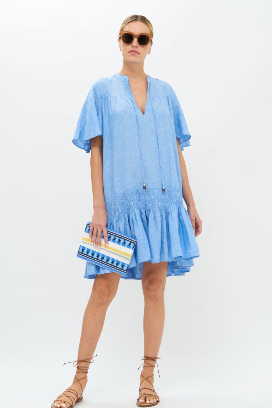 Clothing Oliphant | Smocked Drop Mini- Lima Blue