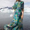 Clothing Oliphant | Flirty Mock Neck Maxi- Bukhara Green