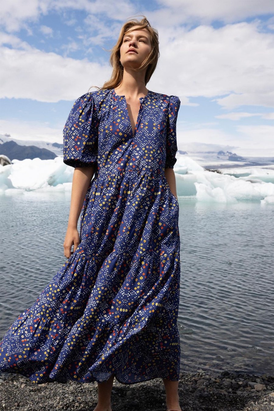 Clothing Oliphant | Puff Sleeve Maxi- Shibori Indigo