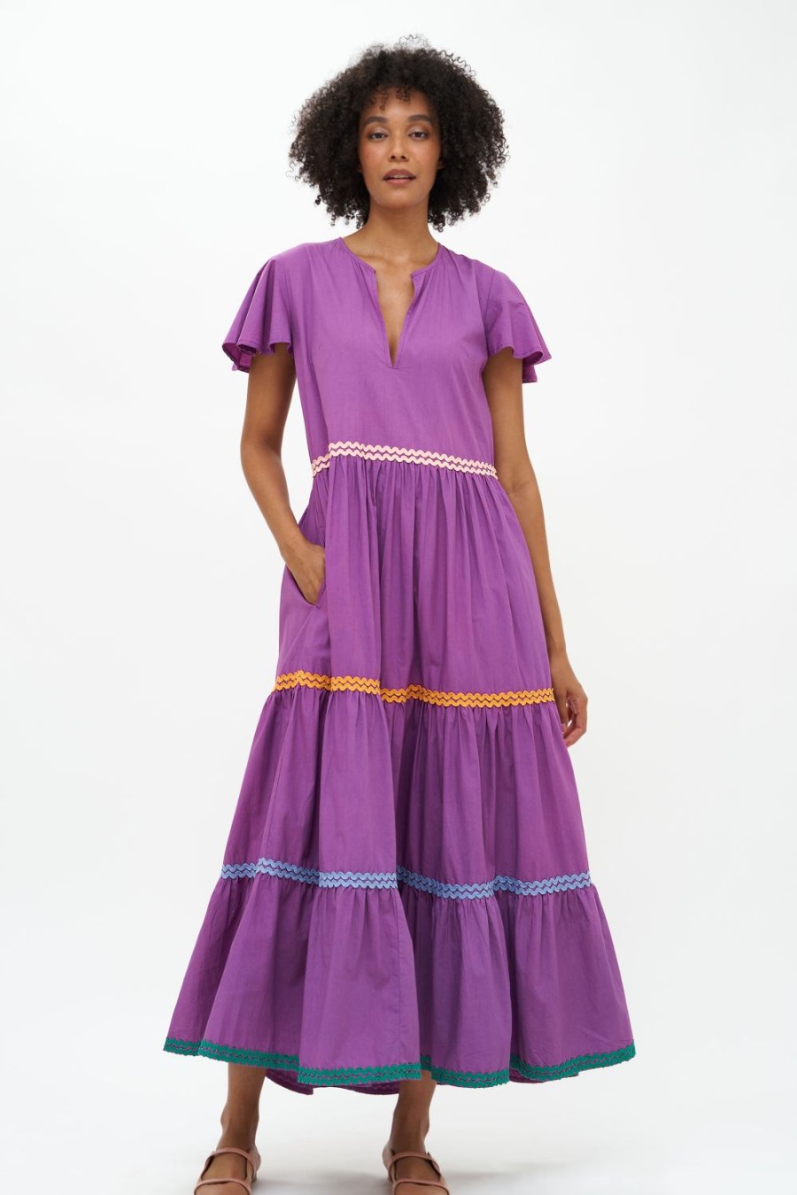 Clothing Oliphant | V-Neck Maxi- Solid Purple