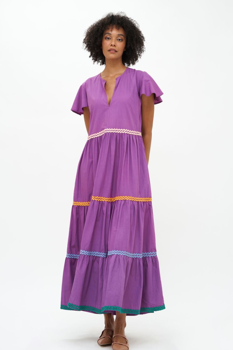 Clothing Oliphant | V-Neck Maxi- Solid Purple