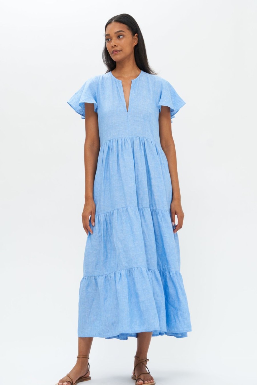 Clothing Oliphant | V-Neck Maxi- Lima Blue