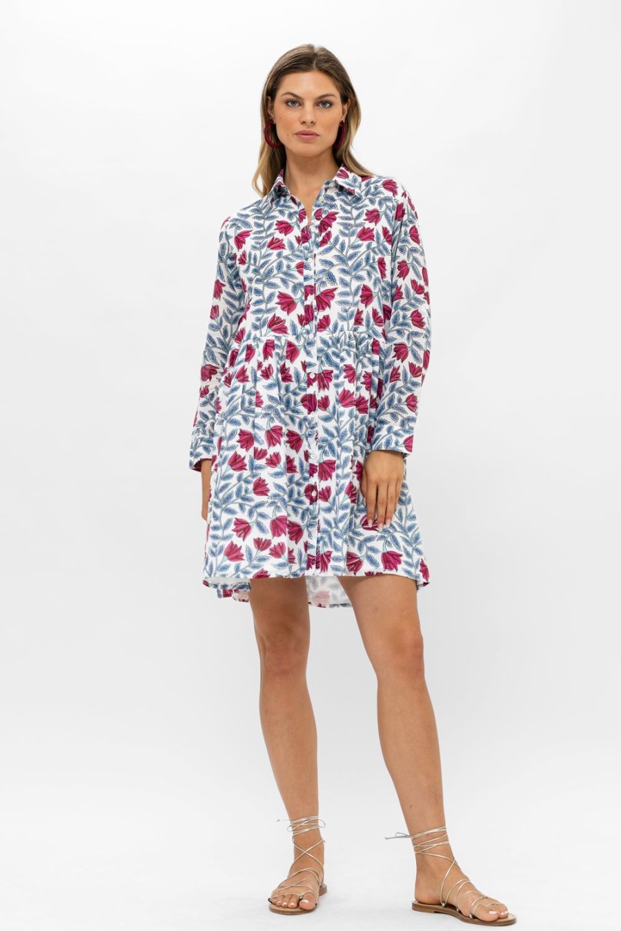 Clothing Oliphant | Long Sleeve Shirt Dress Mini- Harlan Red