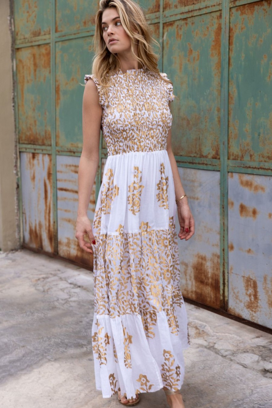 Clothing Oliphant | Sleeveless Smocked Maxi- Jakarta Gold