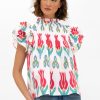 Clothing Oliphant | Pintuck Ruffle Top- Sumba Red