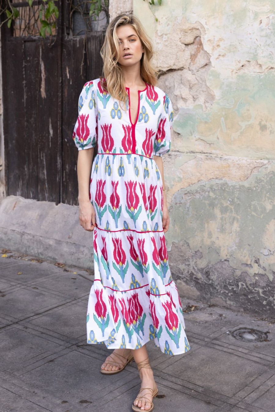 Clothing Oliphant | Puff Sleeve Maxi- Sumba Red