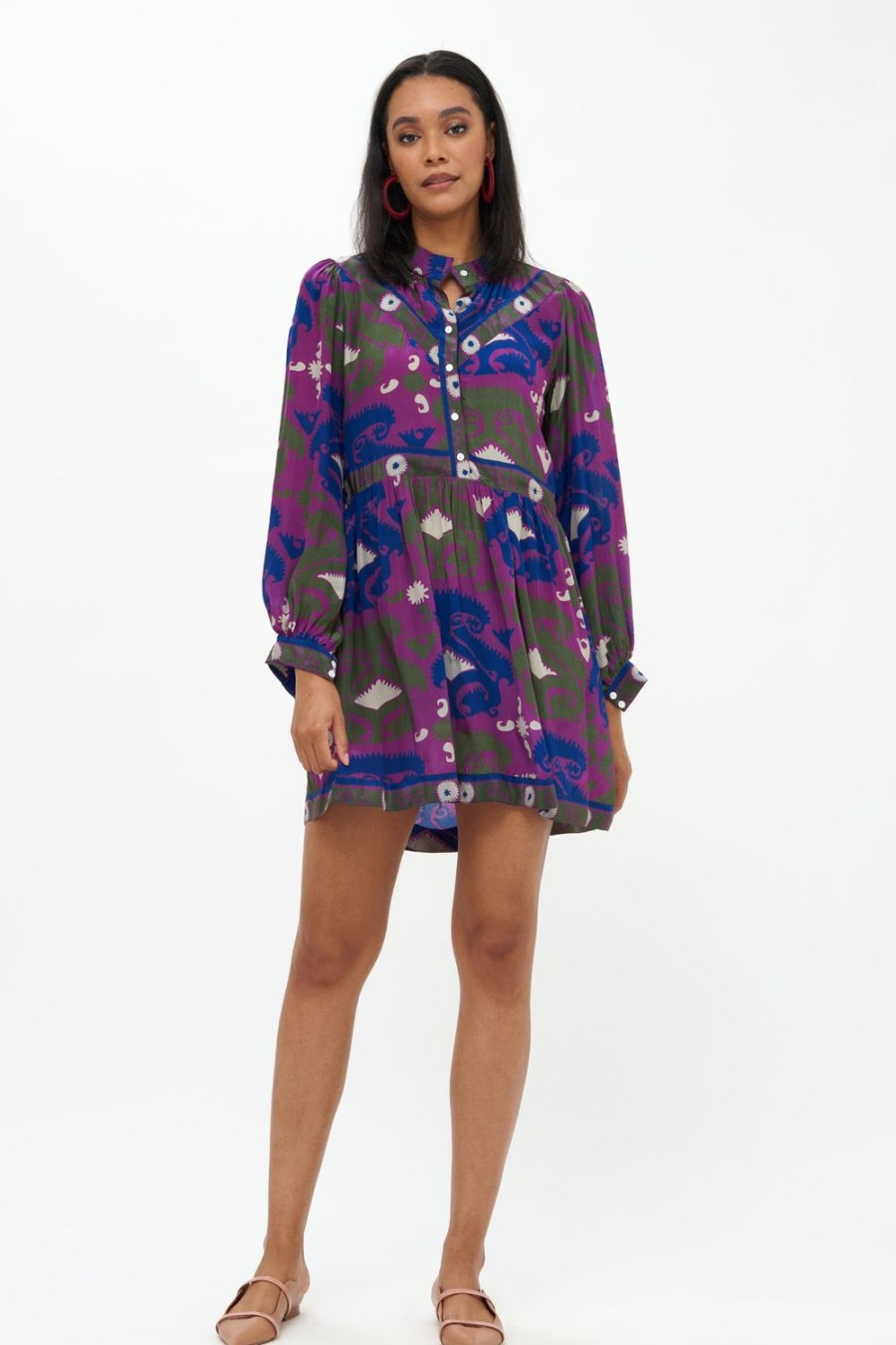 Clothing Oliphant | Shirt Dress Mini- Uzbek Magenta