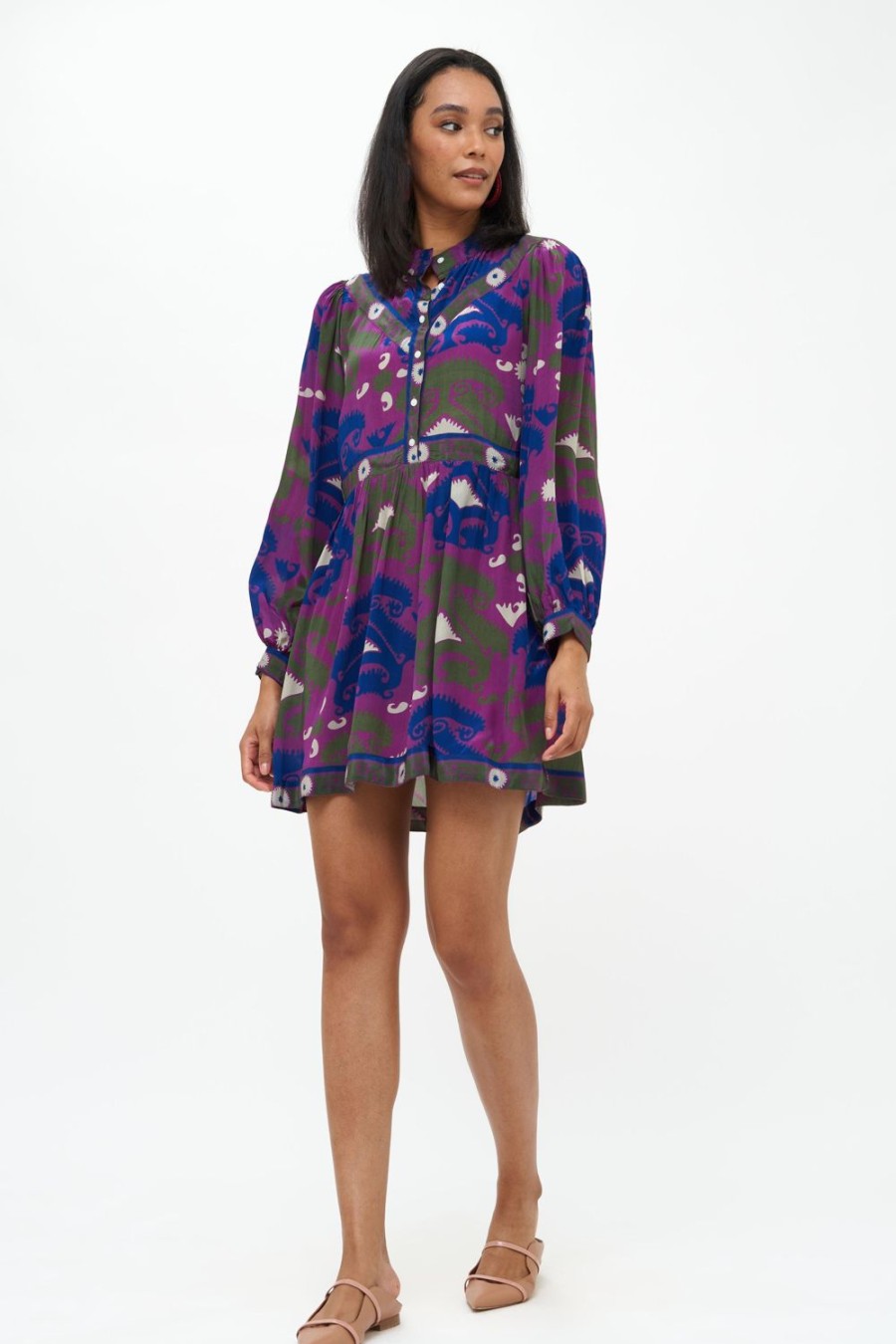 Clothing Oliphant | Shirt Dress Mini- Uzbek Magenta