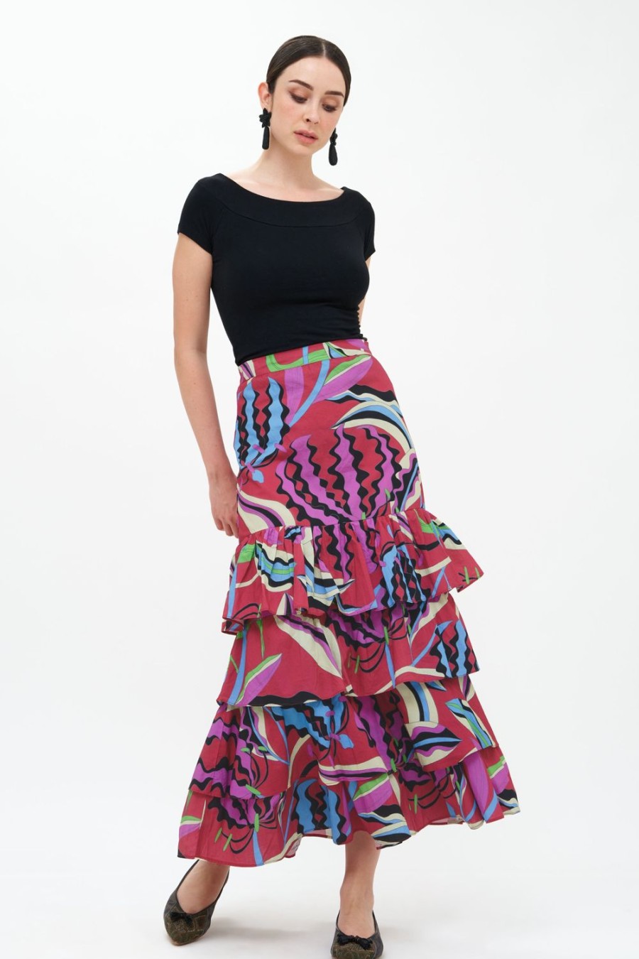 Clothing Oliphant | Ruffle Maxi Skirt- Fergana Rhubarb