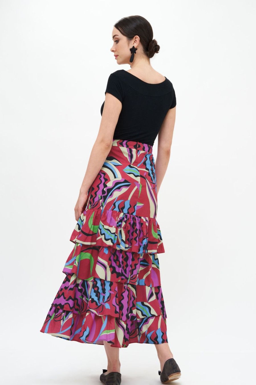 Clothing Oliphant | Ruffle Maxi Skirt- Fergana Rhubarb