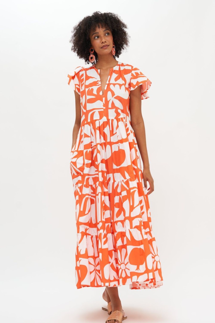 Clothing Oliphant | V-Neck Maxi- Twiggy Orange