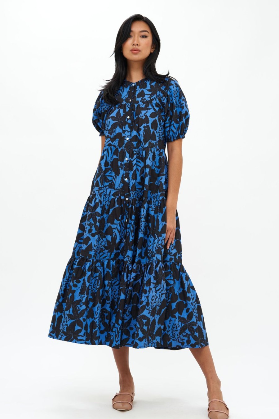 Clothing Oliphant | Scoop Tiered Midi- Willow Blue