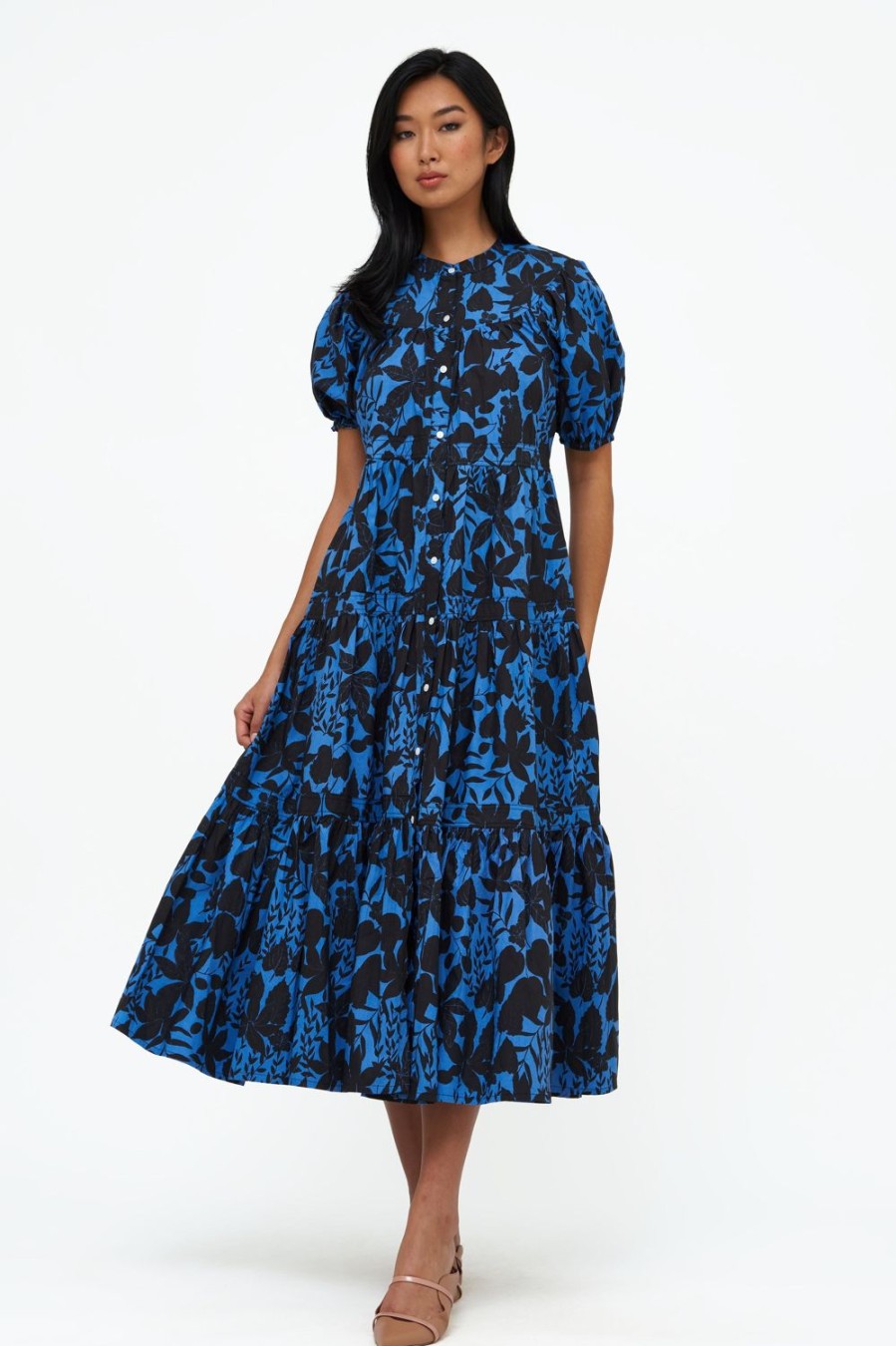 Clothing Oliphant | Scoop Tiered Midi- Willow Blue